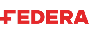 Czerwone logo FEDERA na białym tle